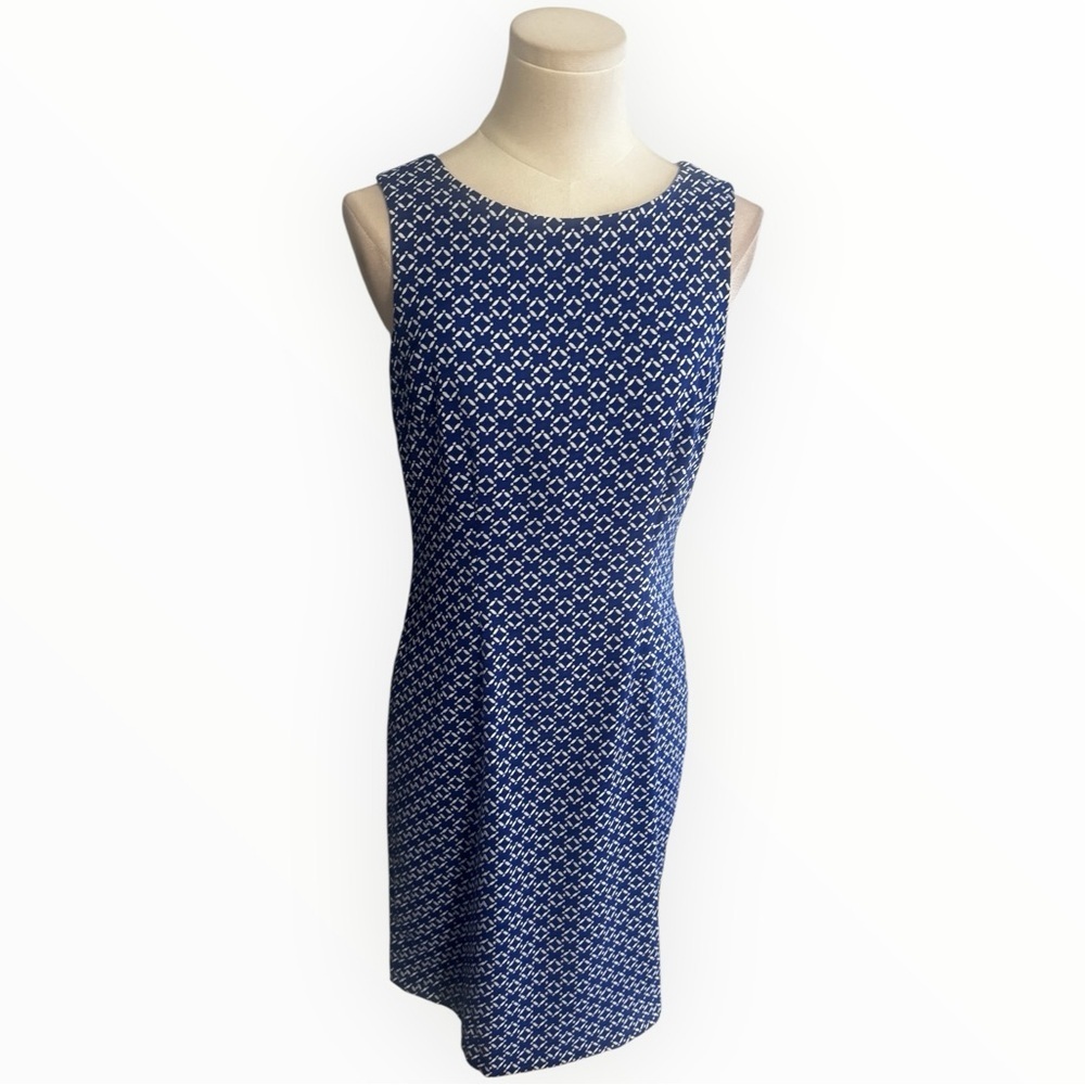 MARIO SERRANI Blue White Geometric Mini Sheath Dress 2 Work Party Greece Classic